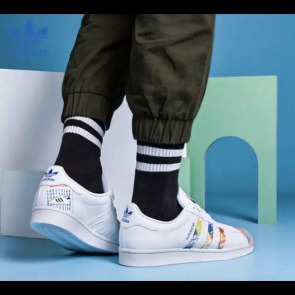 NEW Adidas Originals Superstar Men’s Shoes Sneakers GX2717 White/Blue/Orange 8.5 - Picture 3 of 13